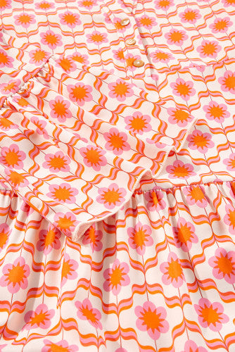 Orange Floral Print Flounce Mini Dress