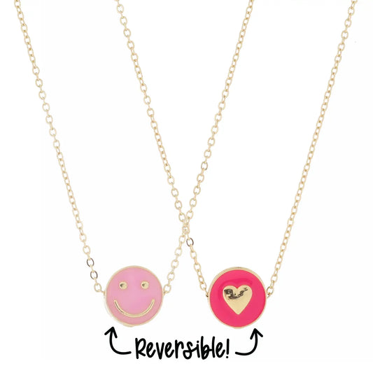 JM Kids Reversible Disc with Pink Face and Pink Heart Necklace