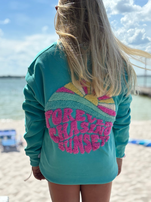 White Lake Crewneck Youth Chasing Sunsets Island Blue