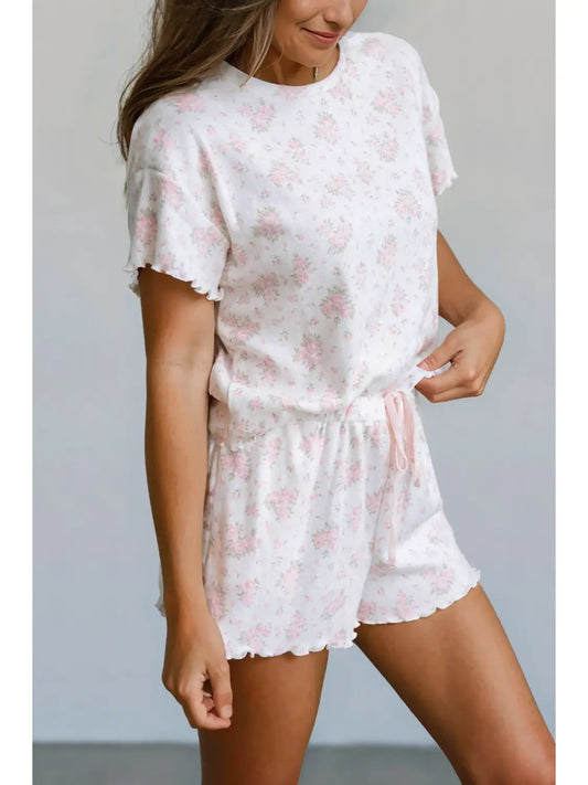 Floral Lettuce Trim Shorts