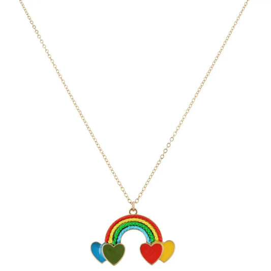 JM 14" Kids Rope Rainbow Necklace with Heart Clouds, 3" Ext.