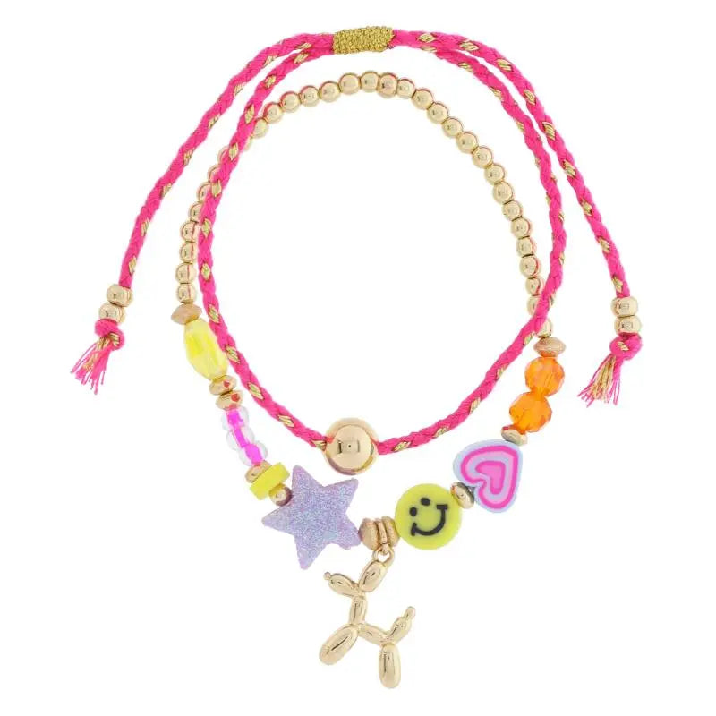 JM Kids Set of 2, Balloon Dog, Pink Cord Adjustable Bracelet