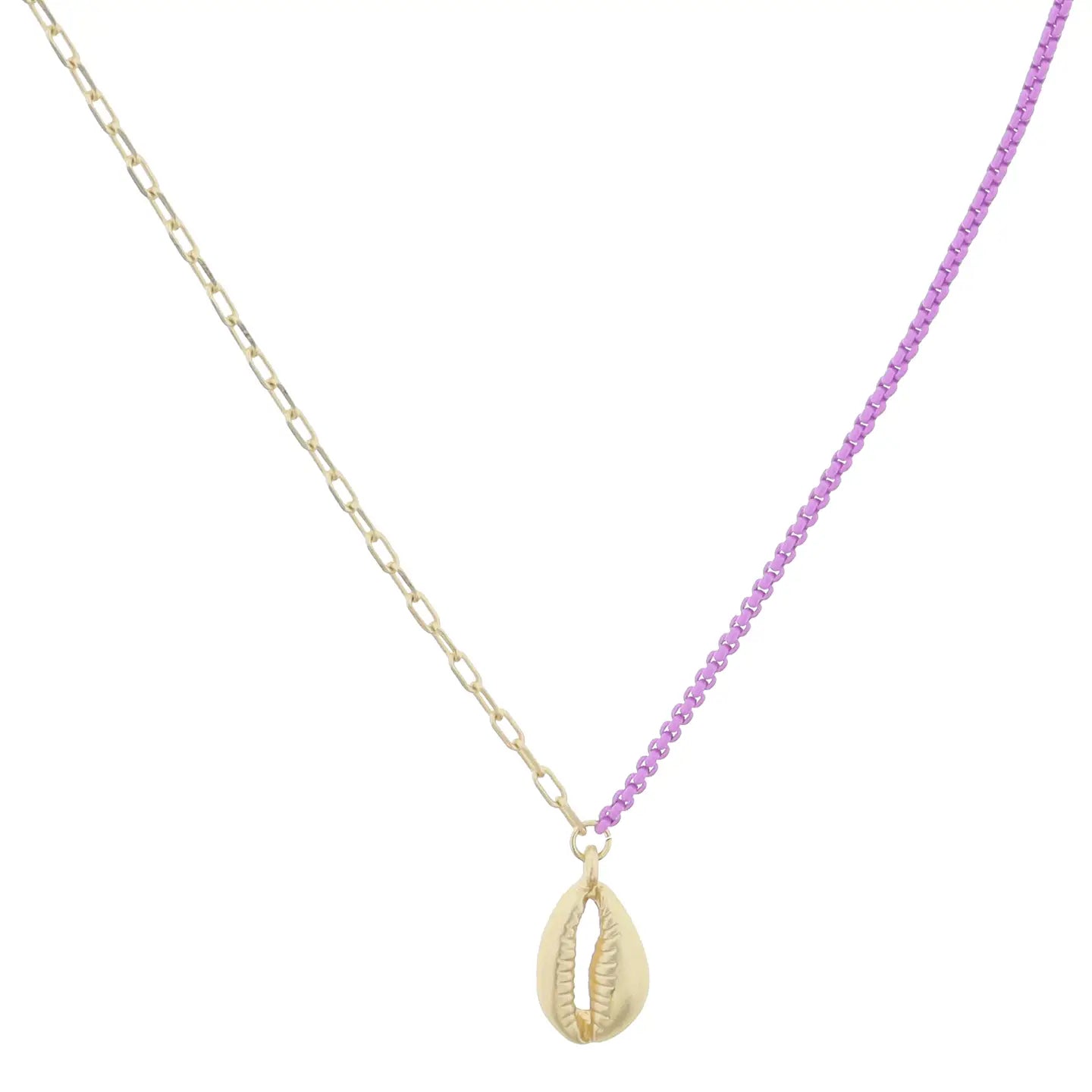 JM Kids Half Gold Chain, Lavender Chain with Shell Necklace