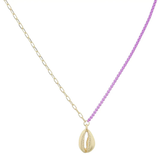 JM Kids Half Gold Chain, Lavender Chain with Shell Necklace