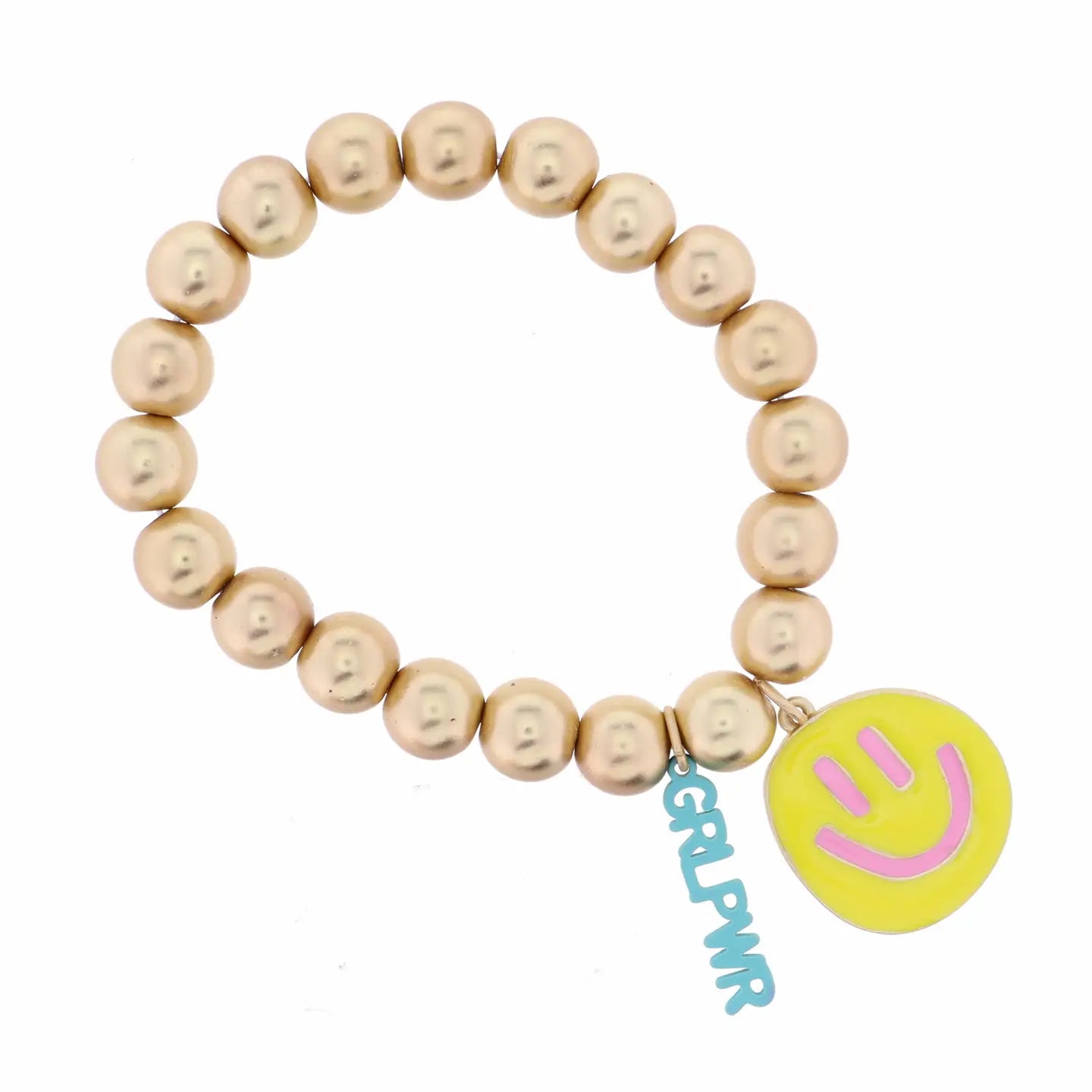 JM Kids Turquoise "Grlpwr" with Yellow Happy Face Bracelet