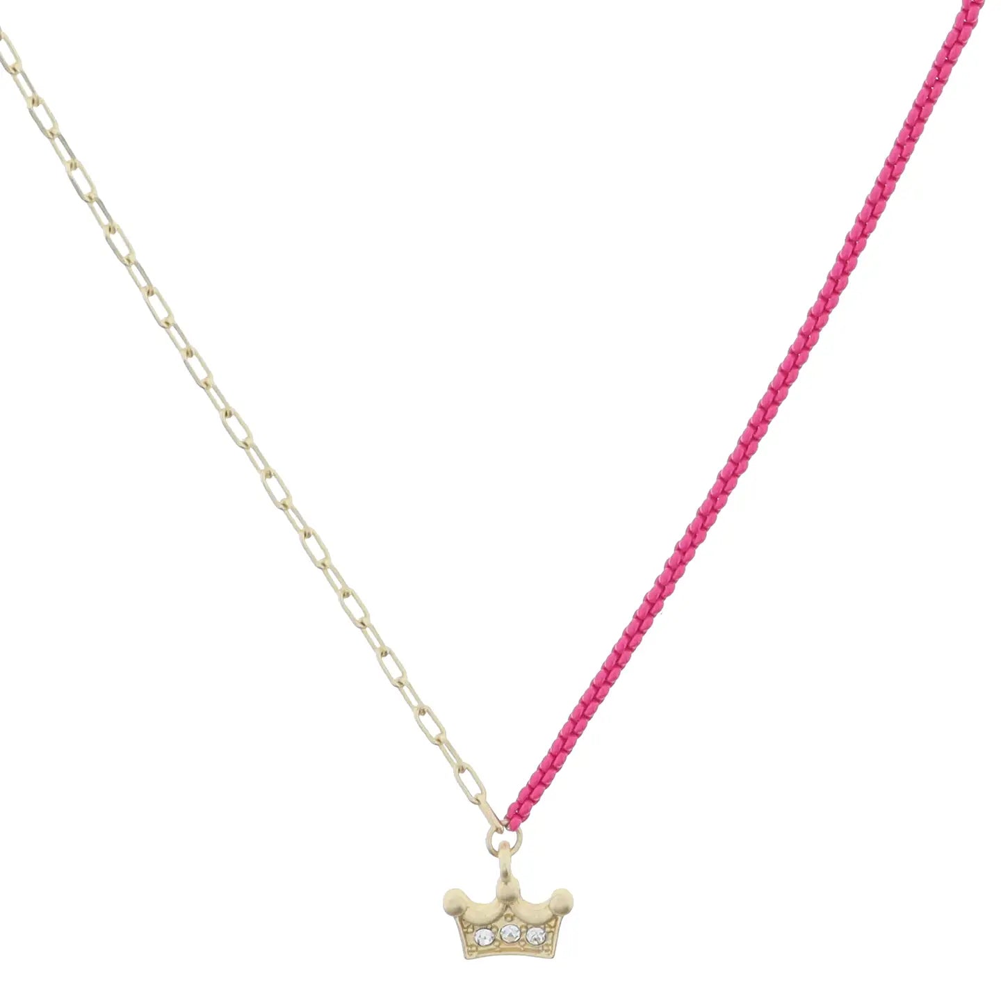 JM Kids Half Gold Chain, Half Pink Chain with Crown Necklace