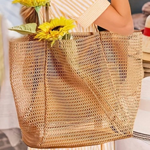 Light French Beige Hollowed Nylon Tote Bag