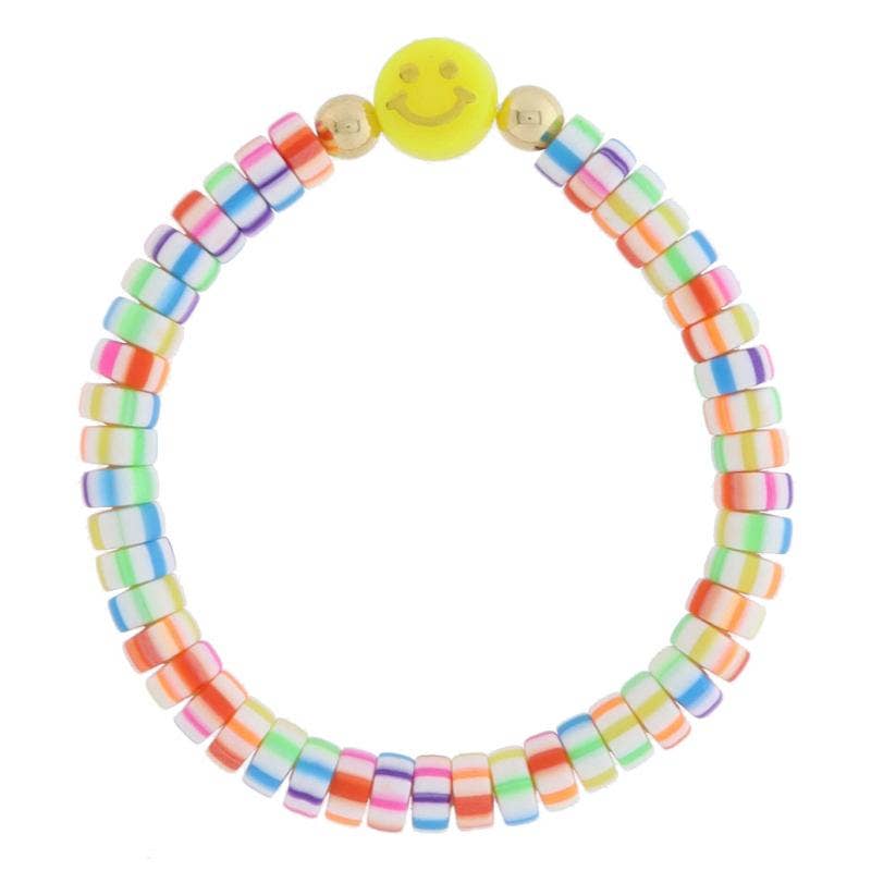 Kids Multi Striped Beaded & Face Bracelet, 6.5" Around