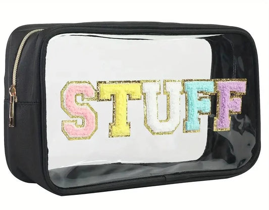 Letter Patch Cosmetic Bag - Black
