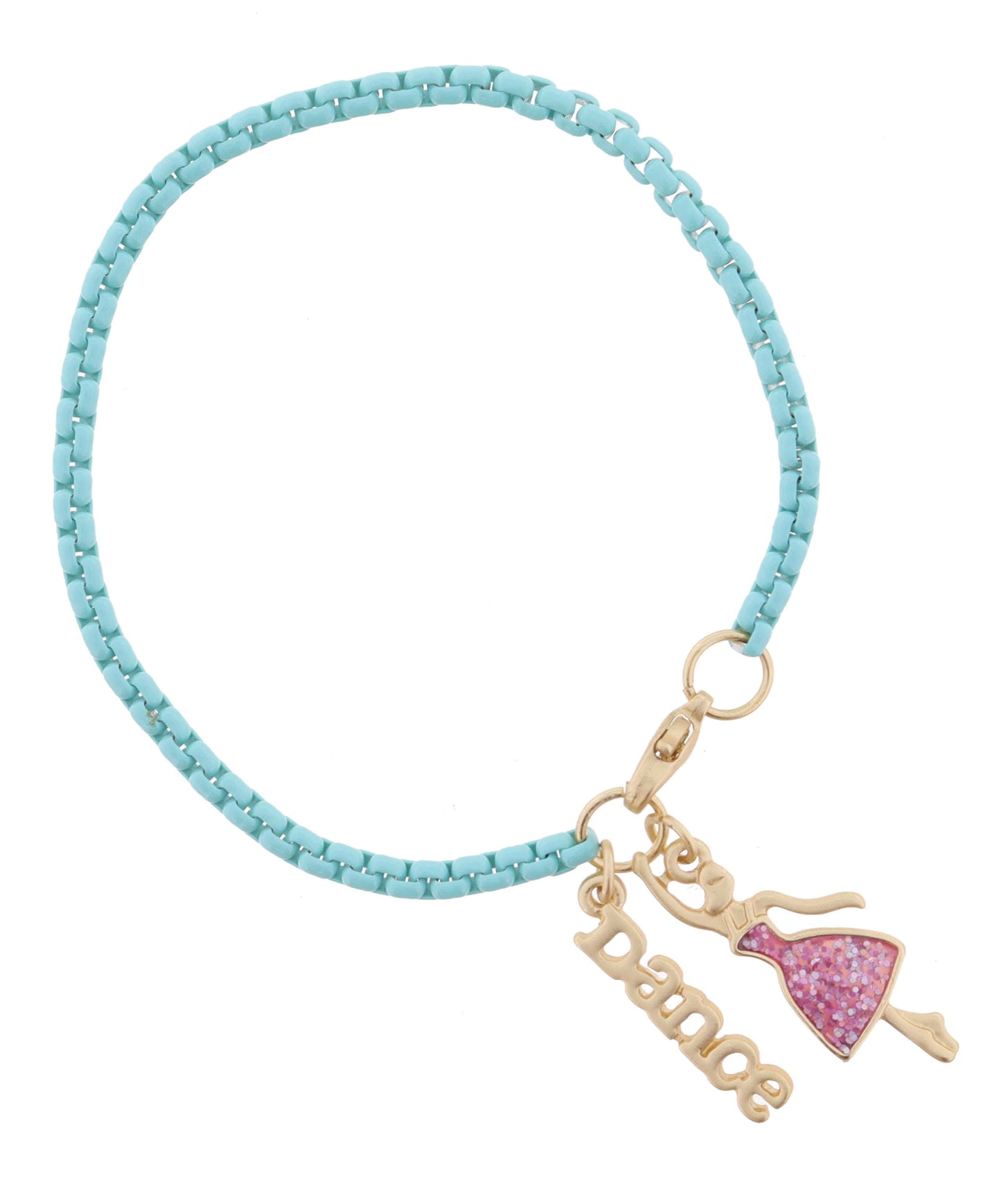 Kids Mint Box Chain with Gold "Dance" & Ballerina Bracelet