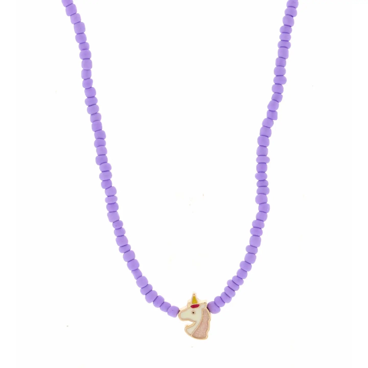 JM Kids 14" Purple Seed Bead with Unicorn Necklace, 3" Ext.