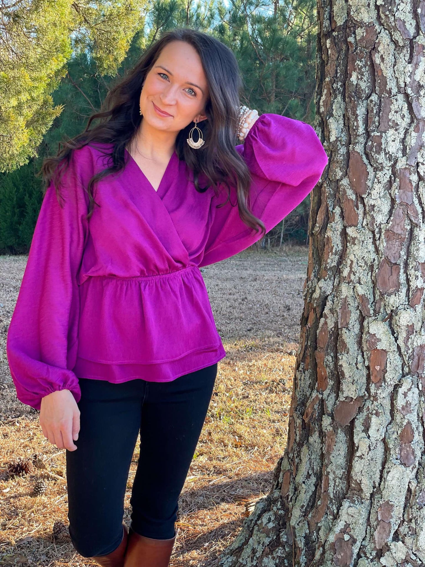 Magenta Wrap Blouse