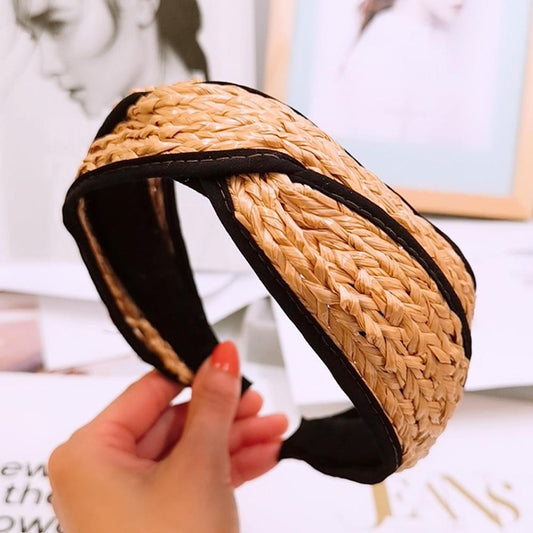 Straw Headband with Black Detail