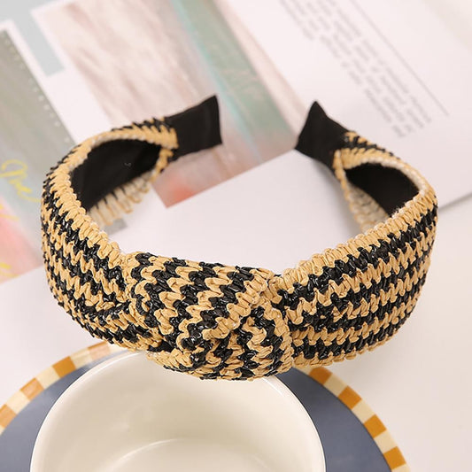 Straw Knotted Headband - Black