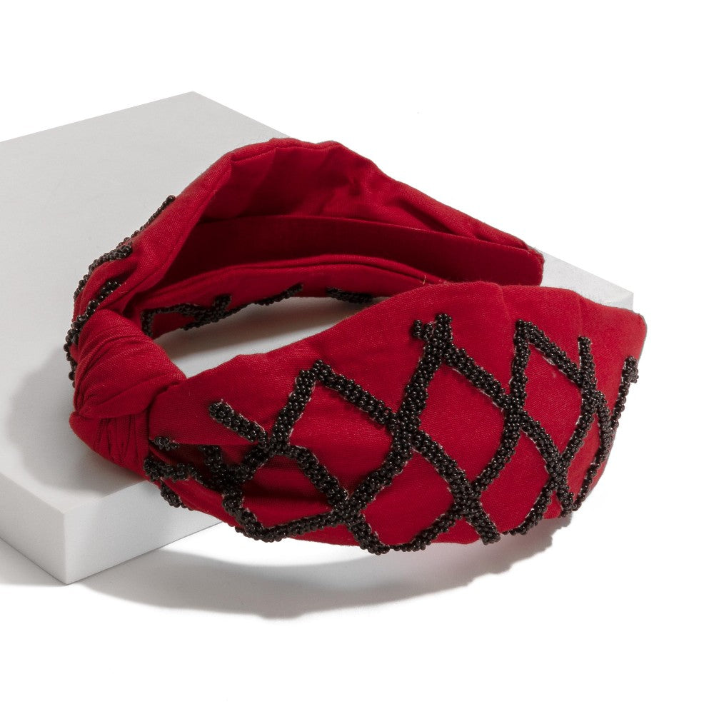 Seed Beaded Hollow Checkered Headband
