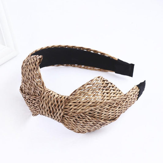 Lattice Straw Headband w/ Bow - Natural