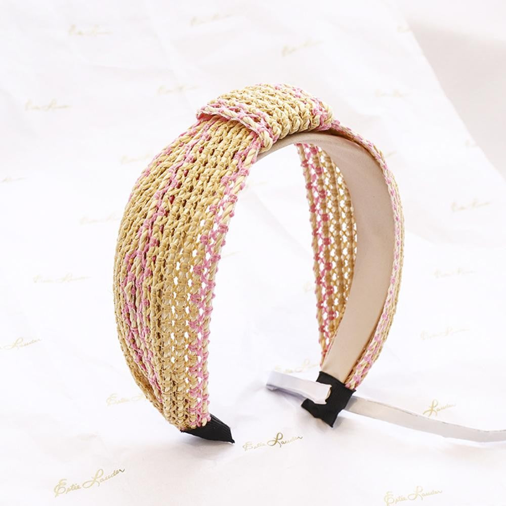 Two Toned Woven Straw Knotted Headband - Pink
