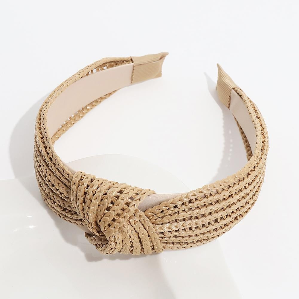 Woven Straw Knotted Headband - Natural