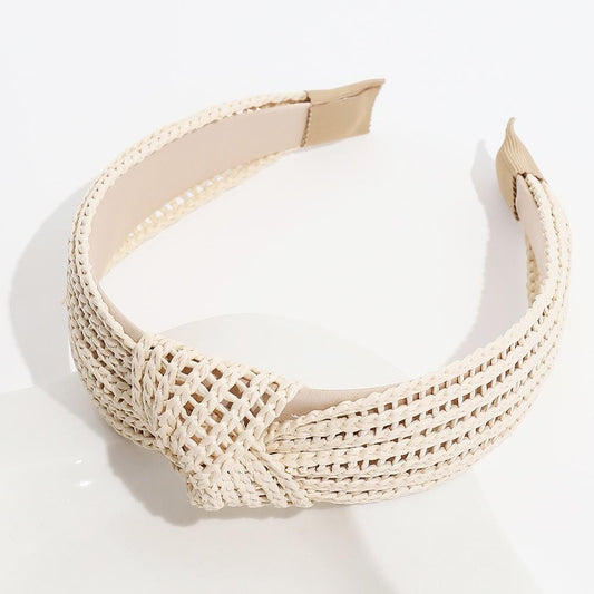 Woven Straw Knotted Headband - Cream