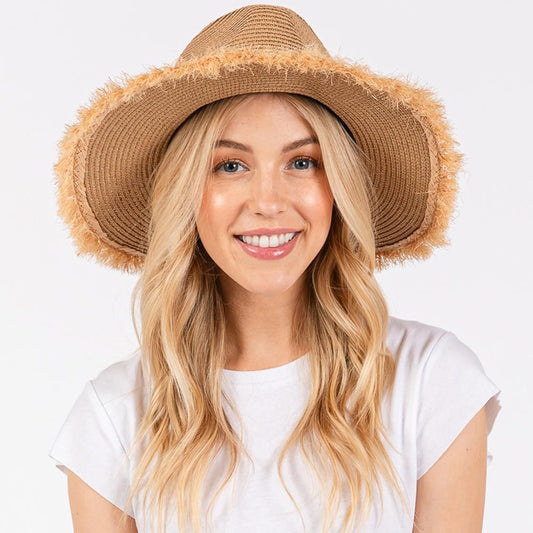 Straw Frayed Panama Hat - Topaz