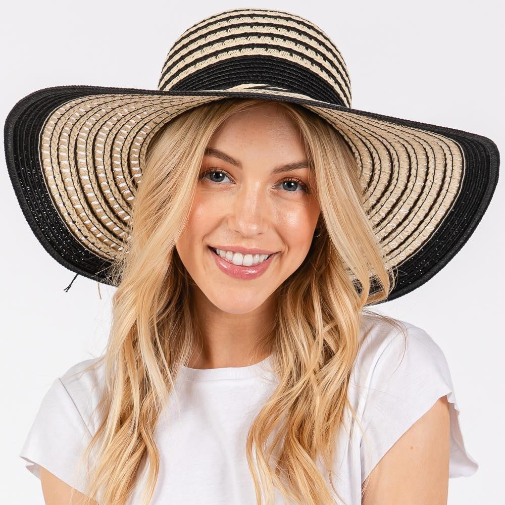 Two Toned Straw Hat - Black