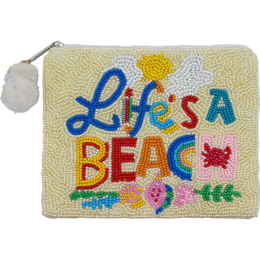 "Life's A Beach" Seed Beaded Coin Purse