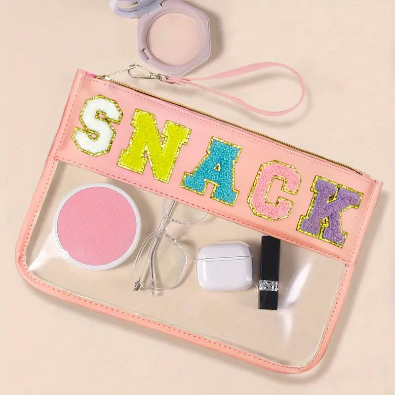 Letter Patch Cosmetic Bag - Light Pink