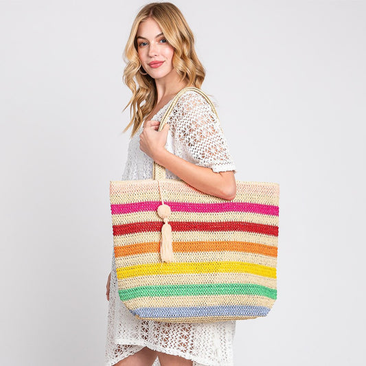 Striped Crochet Tote Bag - Bright