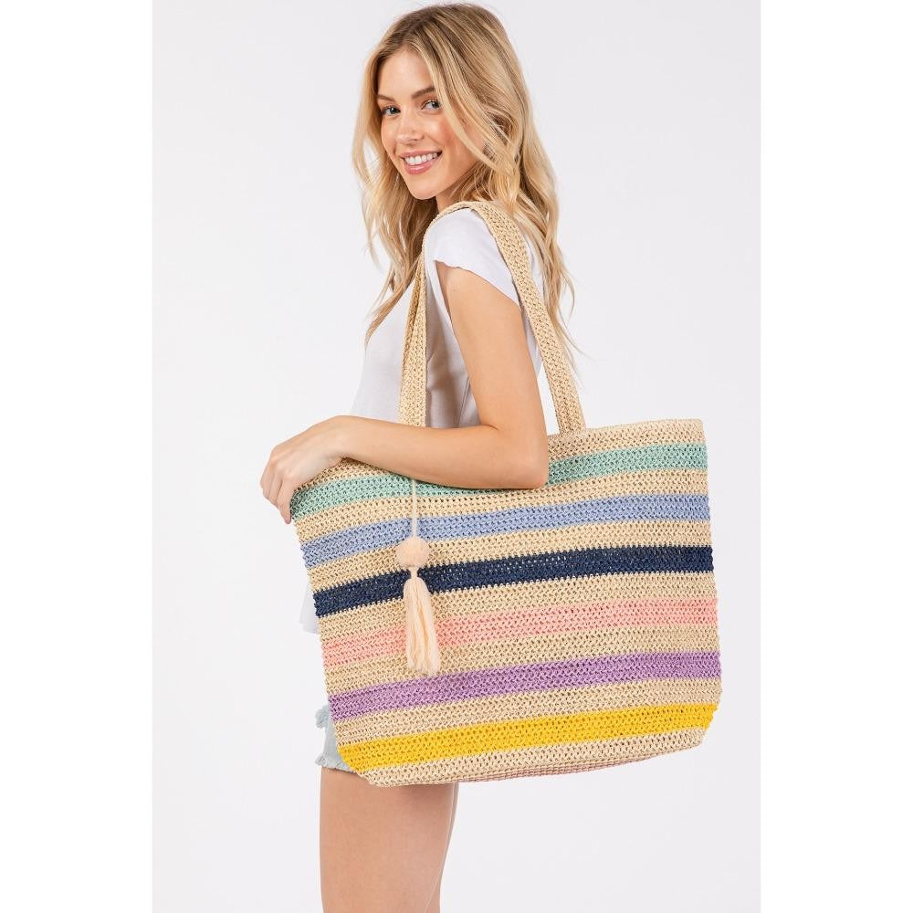 Striped Crochet Tote Bag - Light
