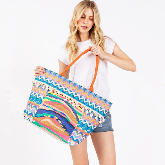 Abstract Chevron Canvas Tote
