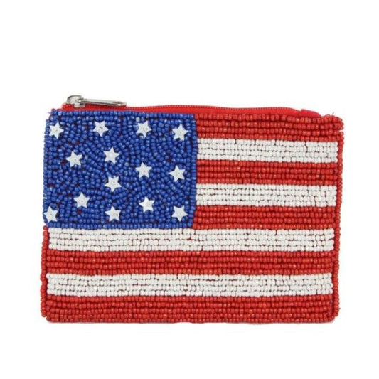 American Flag Seed Beaded Coin Purse