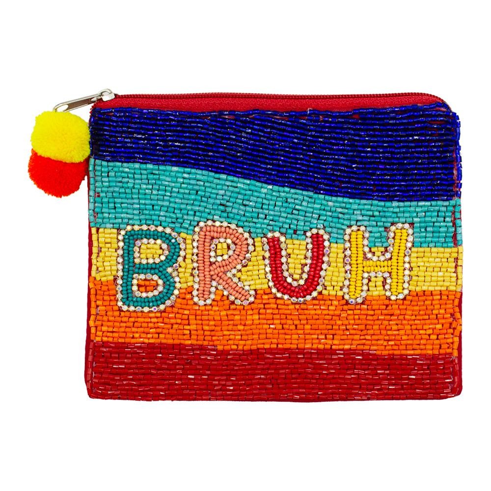 "BRUH" Seed Beaded Coin Purse