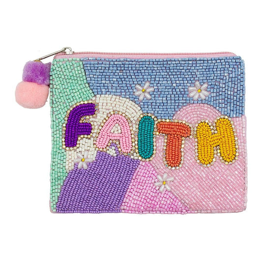 "Faith" Seed Beaded Coin Purse