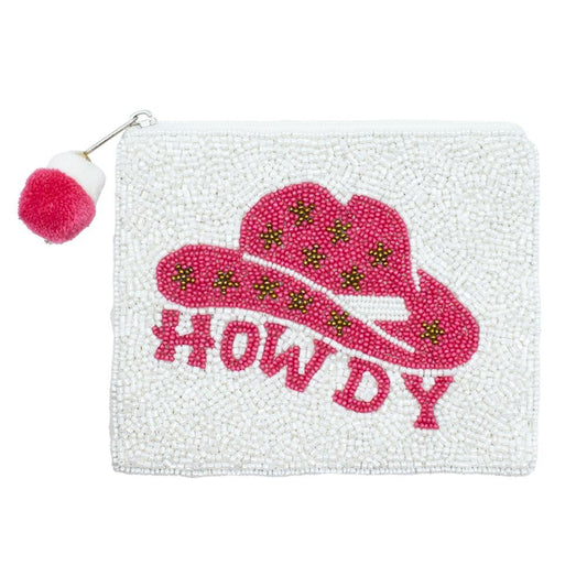 "Howdy" Cowgirl Hat Seed Beaded Coin Purse