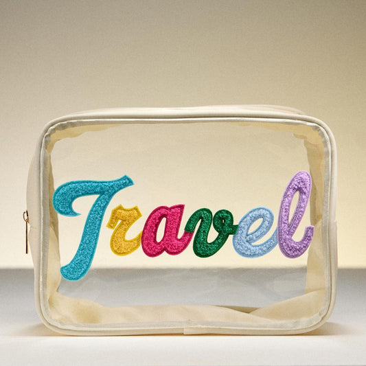Clear TRAVEL Letter Patch Pouch