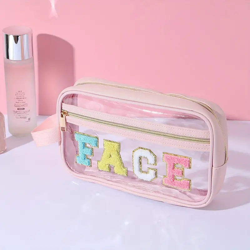 Letter Patch Cosmetic Bag - Light Pink