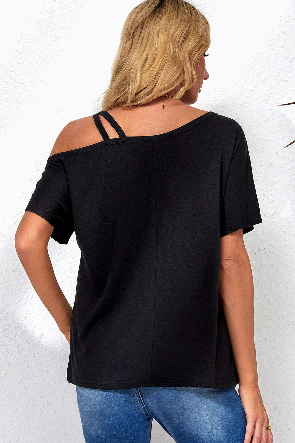 Black Asymmetric Criss Cross T-Shirt