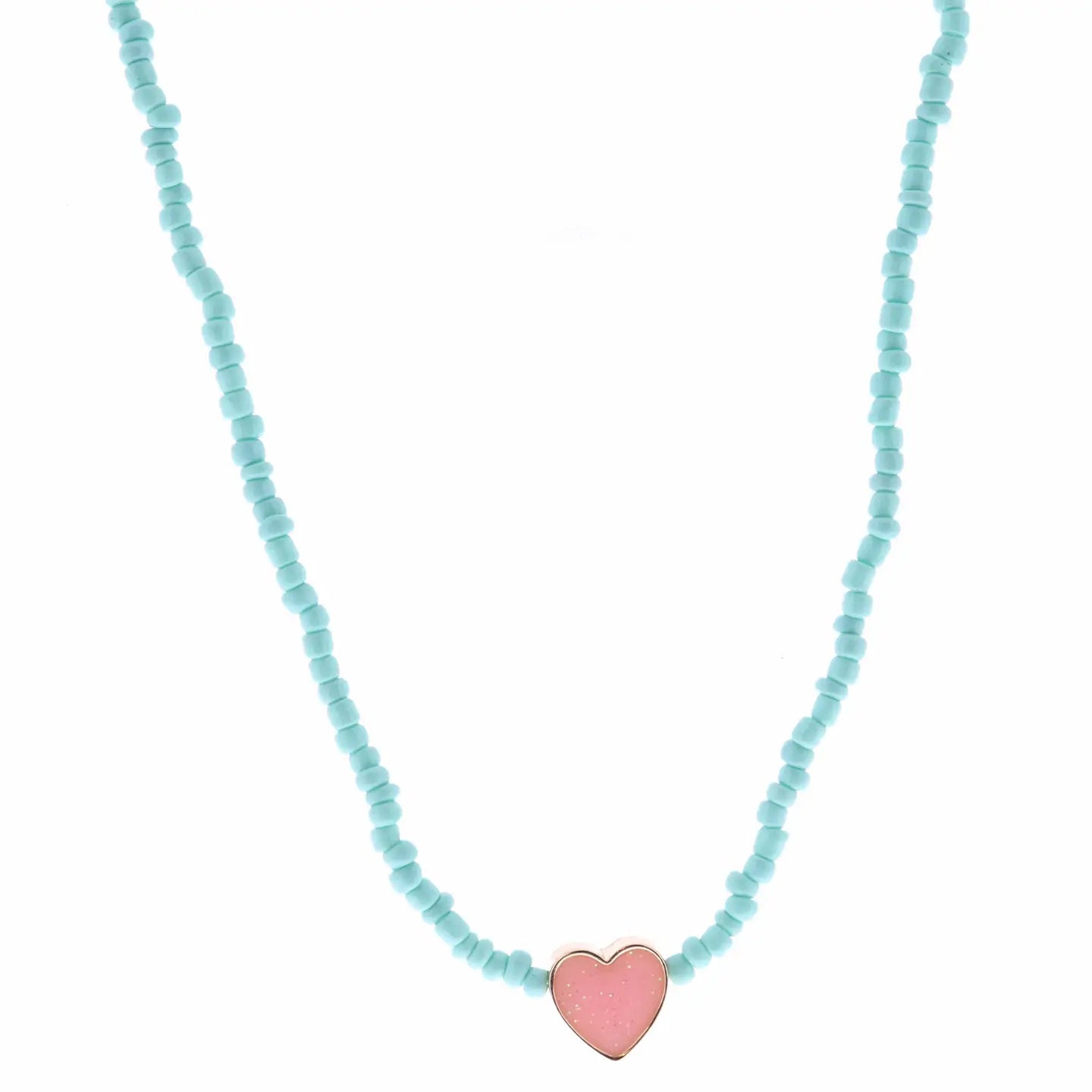 JM Kids 14" Mint Seed Bead with Heart Necklace, 3" Ext.