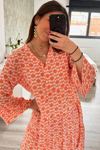 Orange Floral Print Flounce Mini Dress