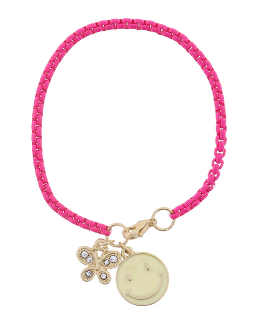 Kids Pink Box Chain with Butterfly & Happy Face Bracelet