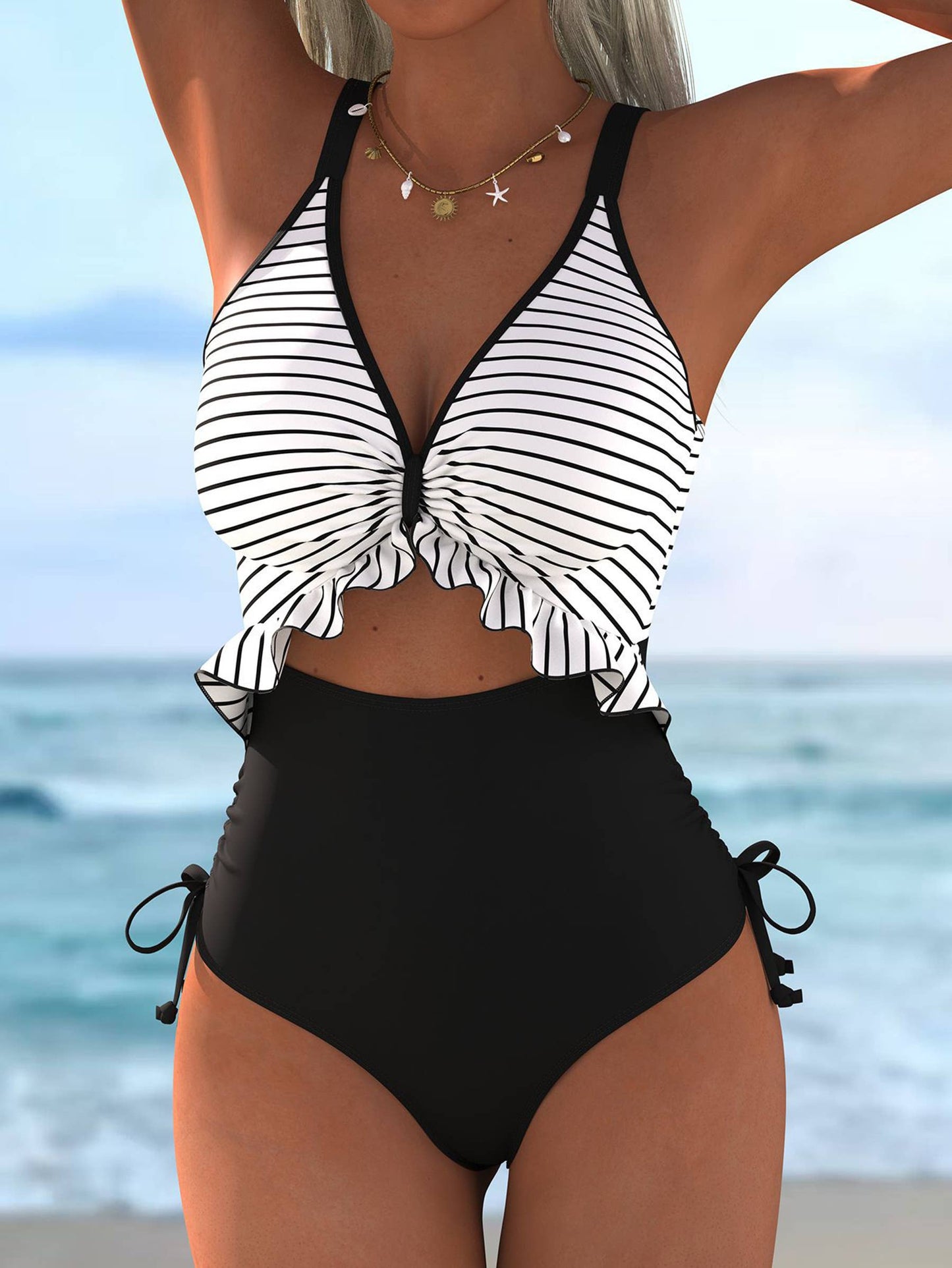 Striped Spliced One-Piece Swimsuit