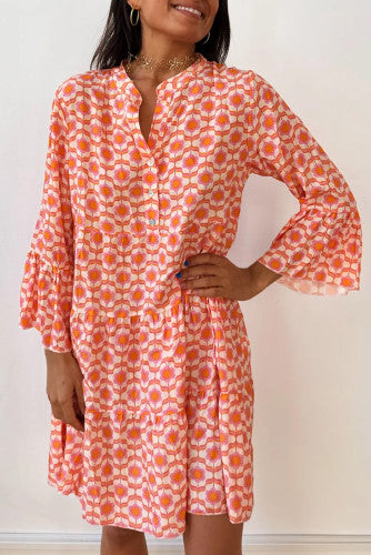 Orange Floral Print Flounce Mini Dress