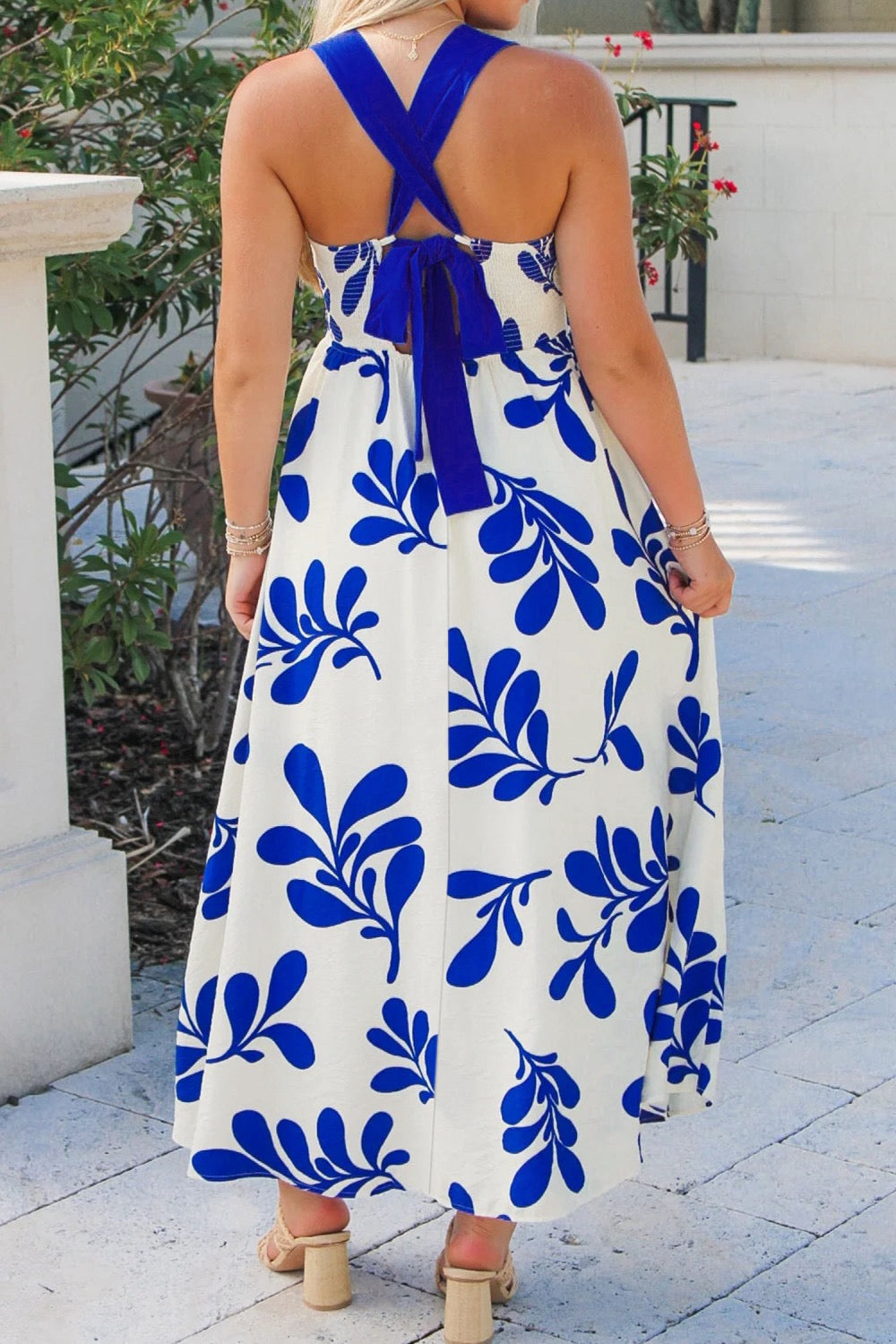 Blue Floral Print Maxi Dress