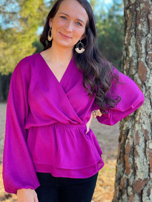 Magenta Wrap Blouse