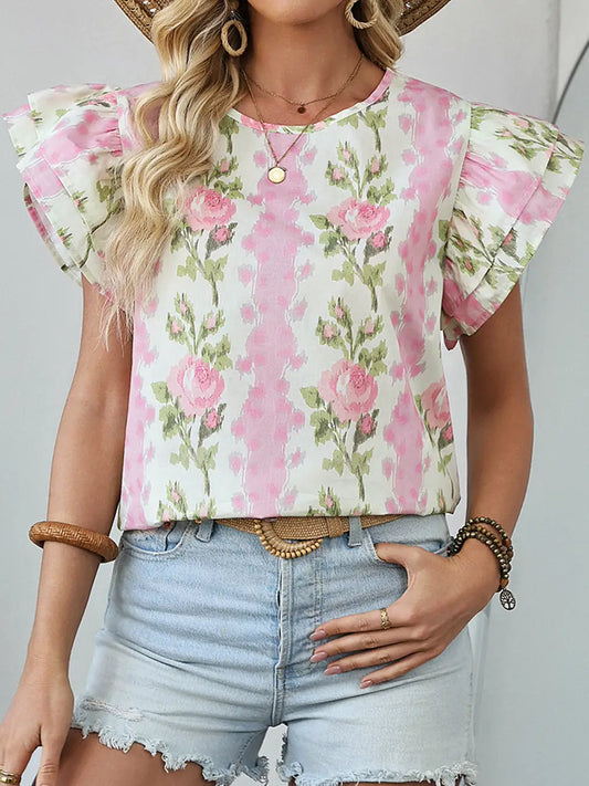 Floral Ruffle Sleeve Top
