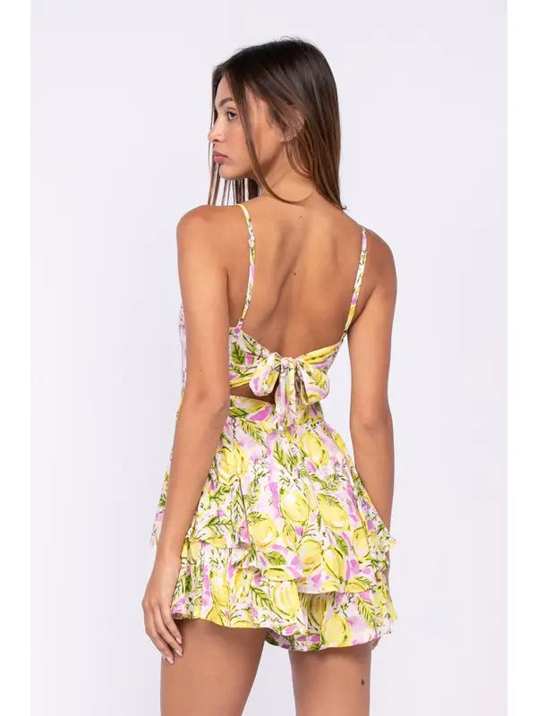 Lemon Print Tie Romper