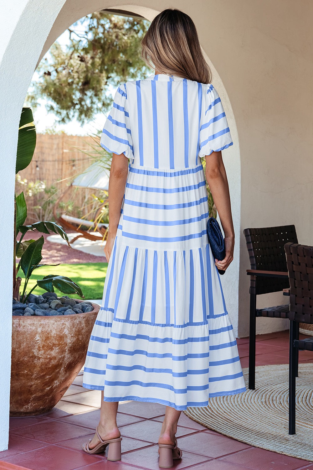 Blue & White Striped Maxi Dress
