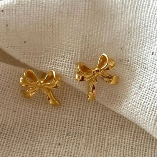 Gold Small Brass Bow Stud Earrings