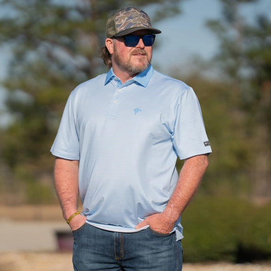 Old South Performance Polo - Blue Sky Stripe