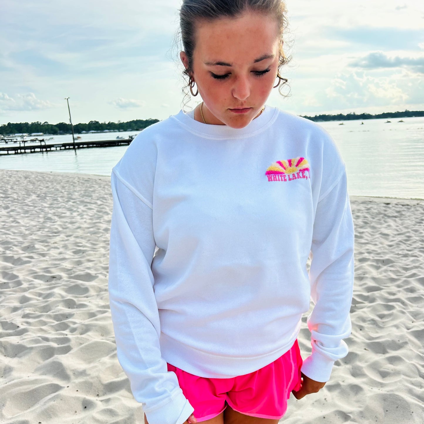 White Lake Crewneck - Chasing Sunsets White